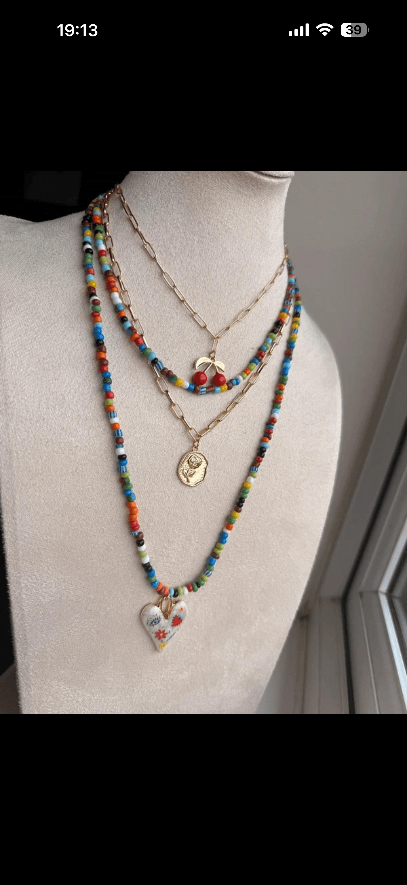 Colorful Beaded & Gold Layered Necklace Set | Cherry & Heart Charms