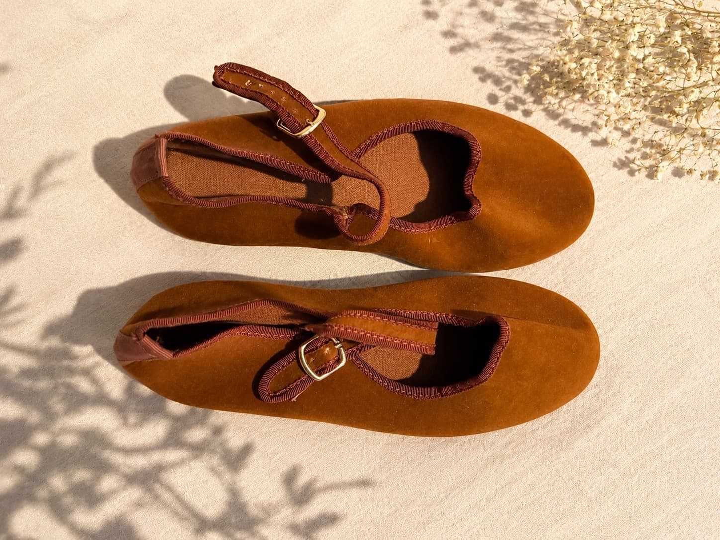 Caramel brown Velvet Friulane Ballerina Mary jane shoes size UK6.5-7
