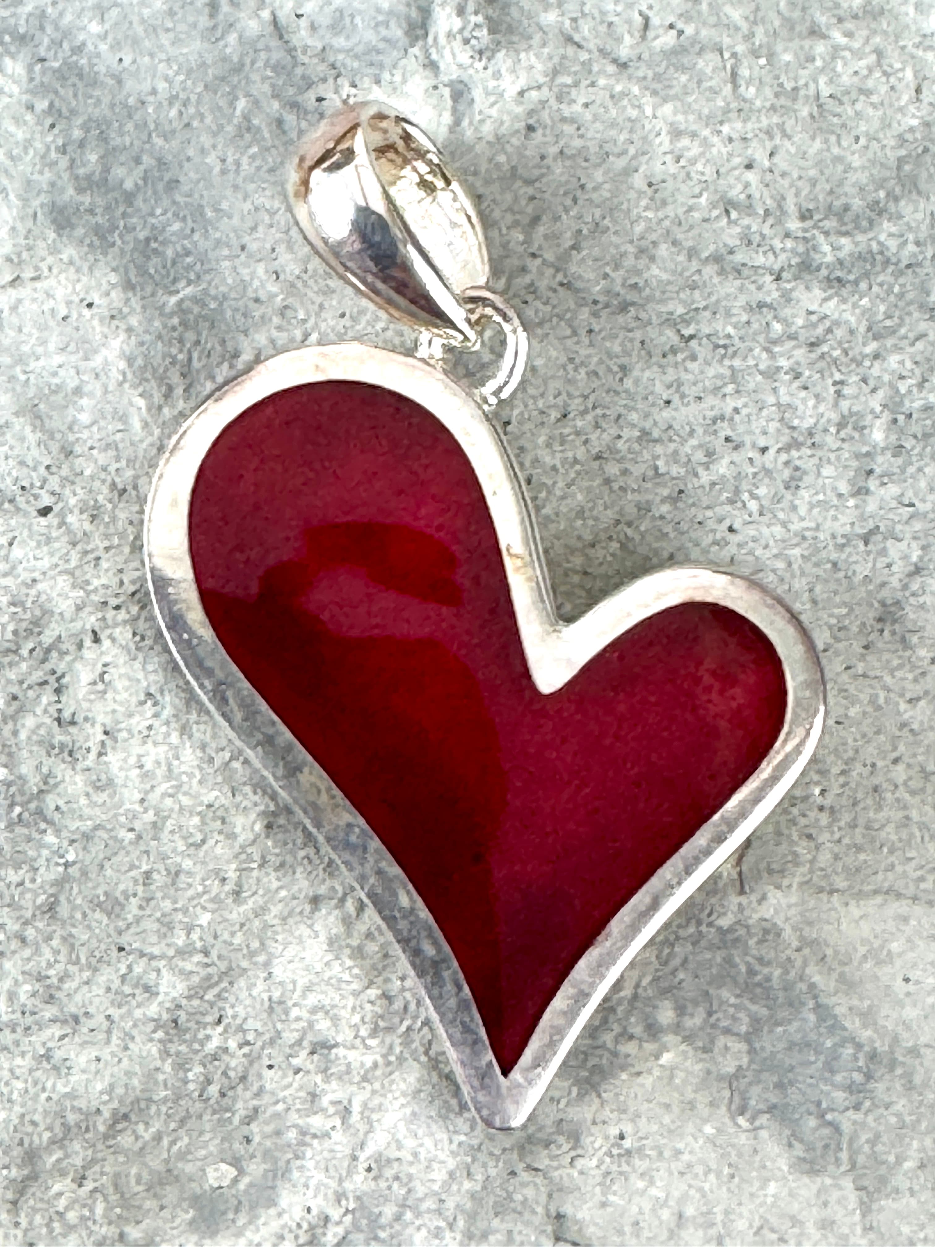 Pendant asymmetric heart 925 Silver with acrylic inlay